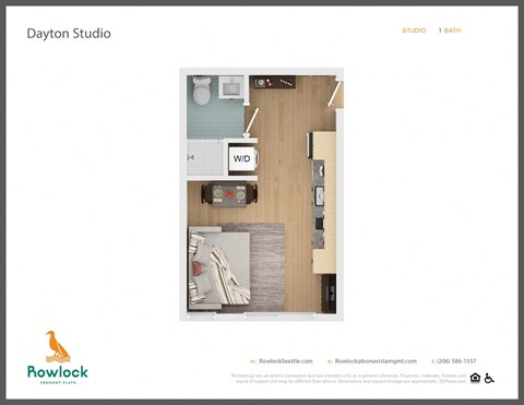 Floor plan for studio, 1 bath, 294 sqft